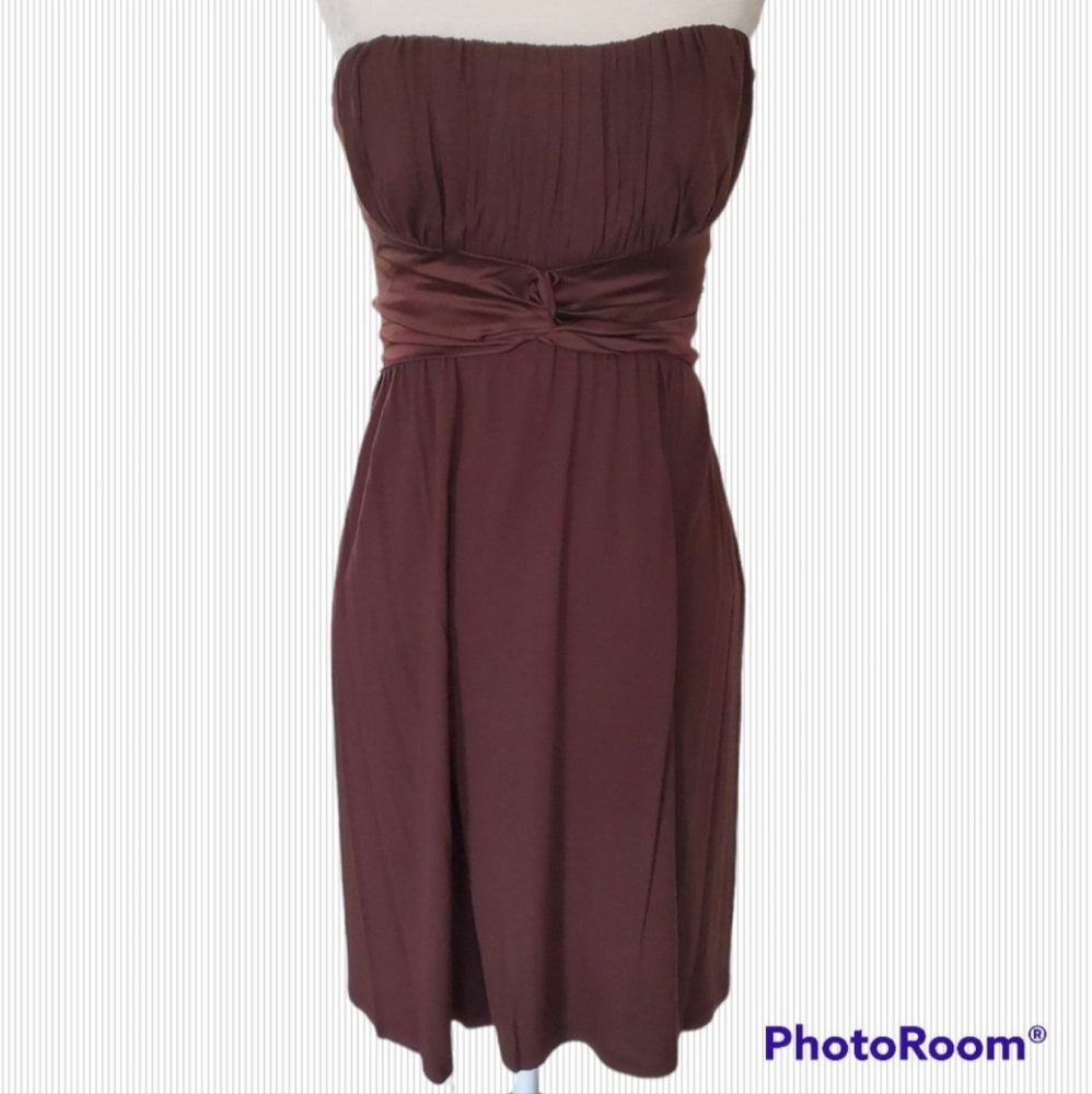Bebe Vintage Y2K Women's Rouched Strapless Chocolate Cocktail Dress sz Small